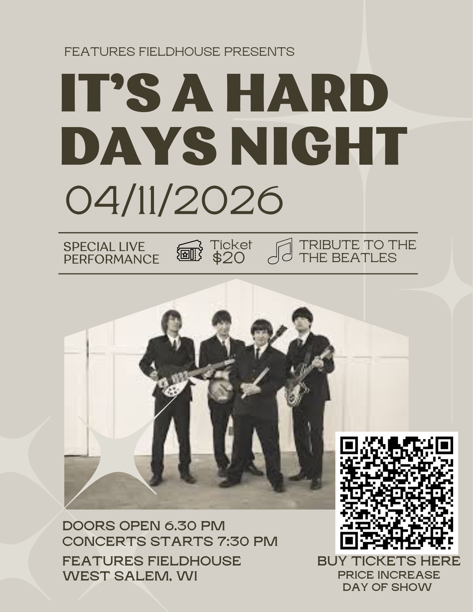 A HARDS DAY NIGHT- A BEATLES TRIBUTE AT FEATURES FIELDHOUSE